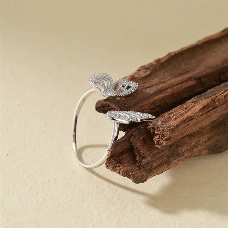 خاتم نسائي من الفضة الإسترليني S925 مطلي بالذهب عيار 18 قيراط على شكل فراشة من الزركون وإكسسوارات الحفلات والمجوهرات #2