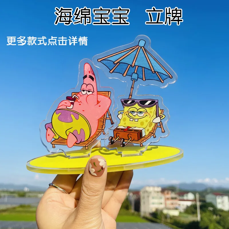 Spongebob Patrick Squidward Mr.Krabs Plankton Sandy Acrylic Cartoon Stand Model Plate Decoration Friends Girl Gift Keychain