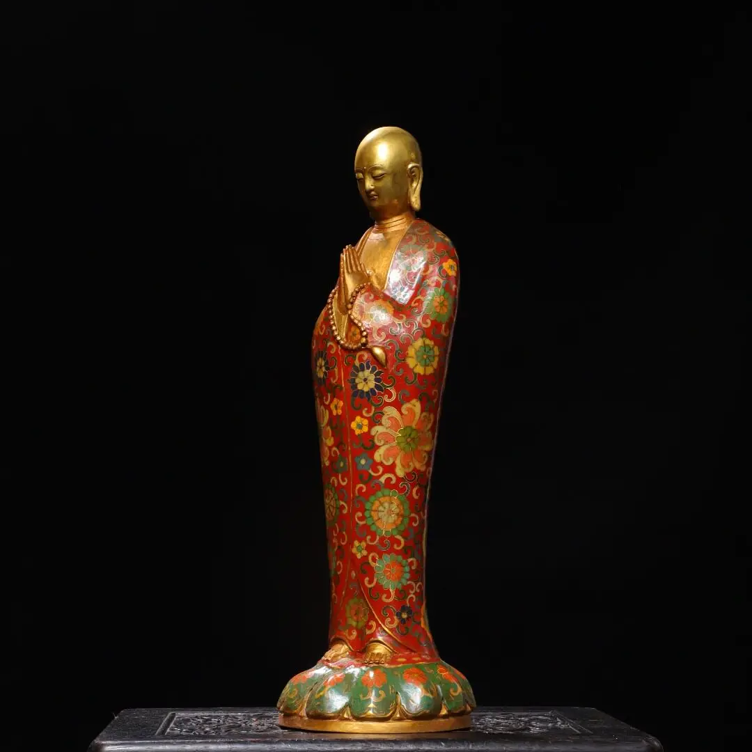 Brass Cloisonné Ksitigarbha Bodhisattva Statue Filigree Enamel Home Altar Decor Figurine