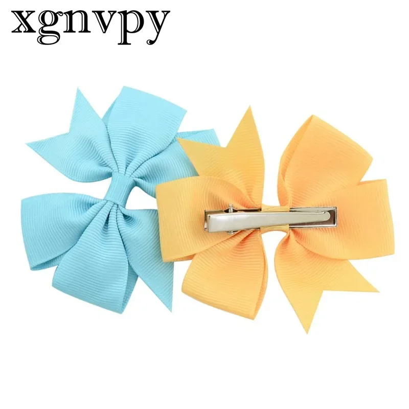 xgnvpy Candy Colors Handmade Baby Dovetail V Ribbed Ribbon Bow Hair Clip Hair Accessories Children's Headwear