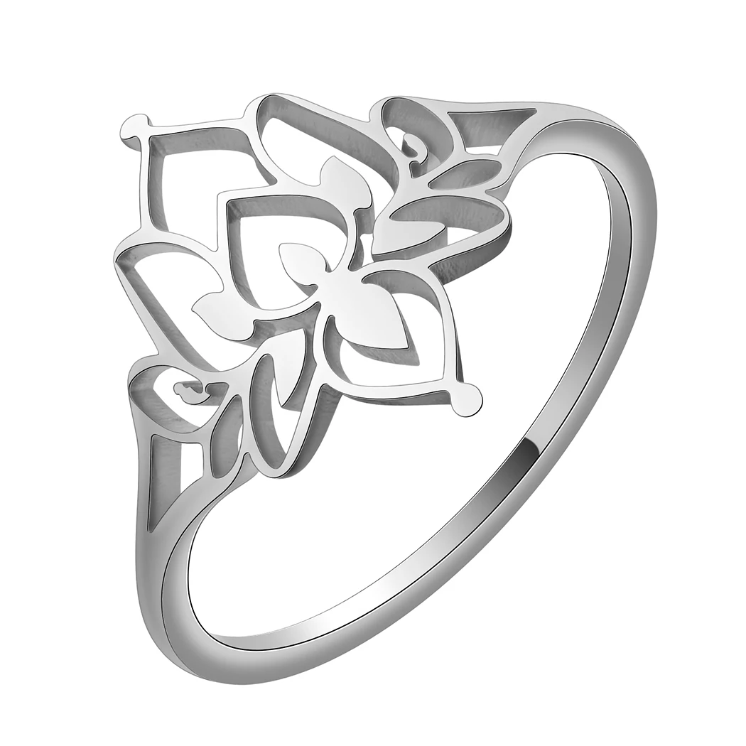 Lotus Ring Stainless Steel Oxidized Lotus Ring Womens Lotus Jewelry Valentine\'s Day Present for Women