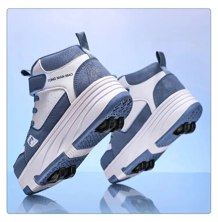 Новые осенние высокие кожаные маленькие четырехколесные кроссовки для детей, уличные роликовые коньки, детские кроссовки