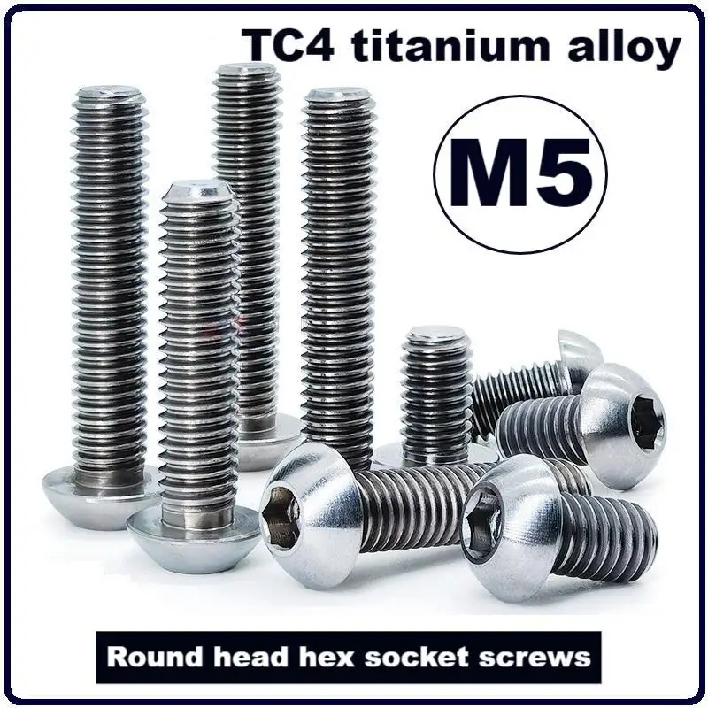 

TC4 titanium alloy Round head hex socket screws,Bolt,M5, Length6/8/10/12/14/16/20/25/30mm,GR5 magnetic screws.