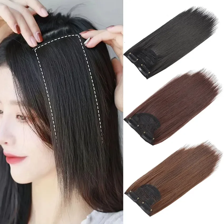 

2pcs Women Fluffy Invisible Seamless Hair Pads Clip in Hair Extension Lining Natural Hair Top Side Cover Piece Synthetic Styling
