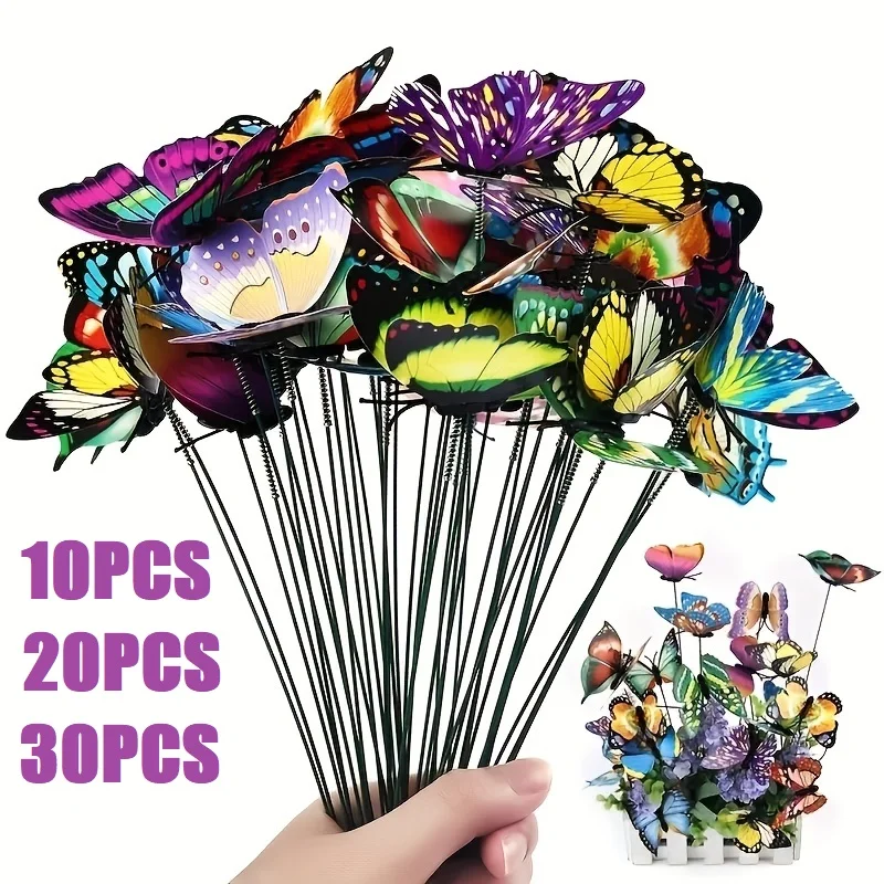 10/20/30PCS Decoraciones de jardín de mariposas 3D Recortes de vástago de plantas resistentes para decoraciones de jardín doméstico