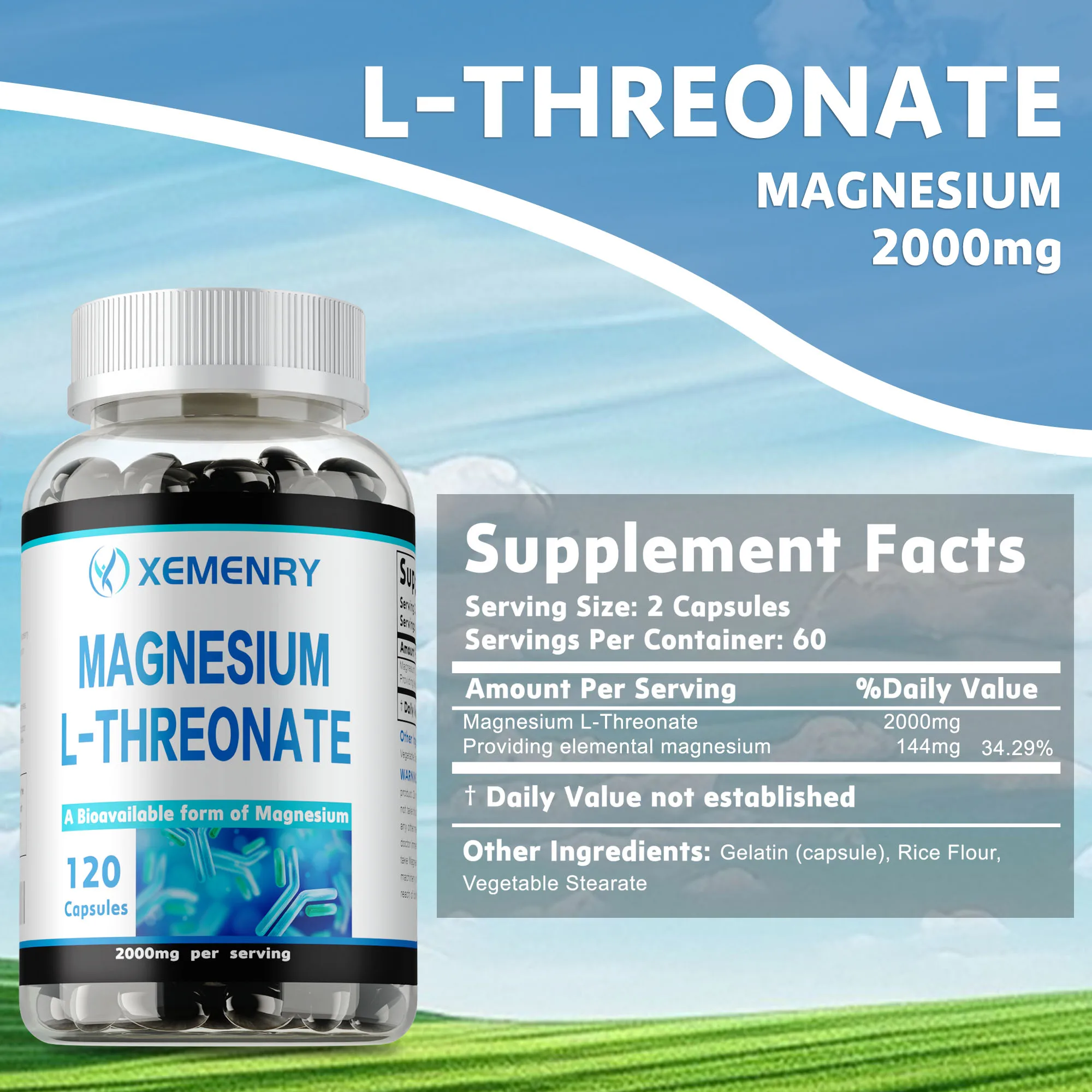 Magnesium L-Threonate Capsules – Supports Cellular Energy, Relieves Anxiety, Brain Health,Improves Memory and Cognitive Function