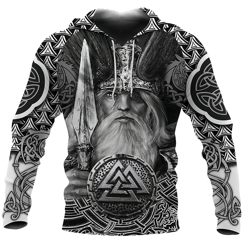 Hoodie Pria 2024 Pola Tato Elang Viking 3D Dicetak Fashion Kasual Harajuku Hip Hop Musim Gugur dan Musim Dingin Sudaderas Ukuran Besar
