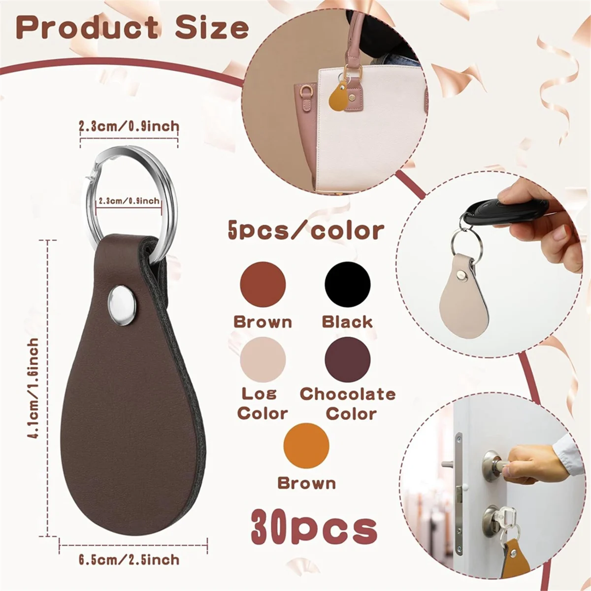 ABLK 30 ชิ้นพวงกุญแจหนัง PU หนัง Key Fobs พร้อม Rivets และพวงกุญแจแหวนระเหิดพวงกุญแจช่องว่าง