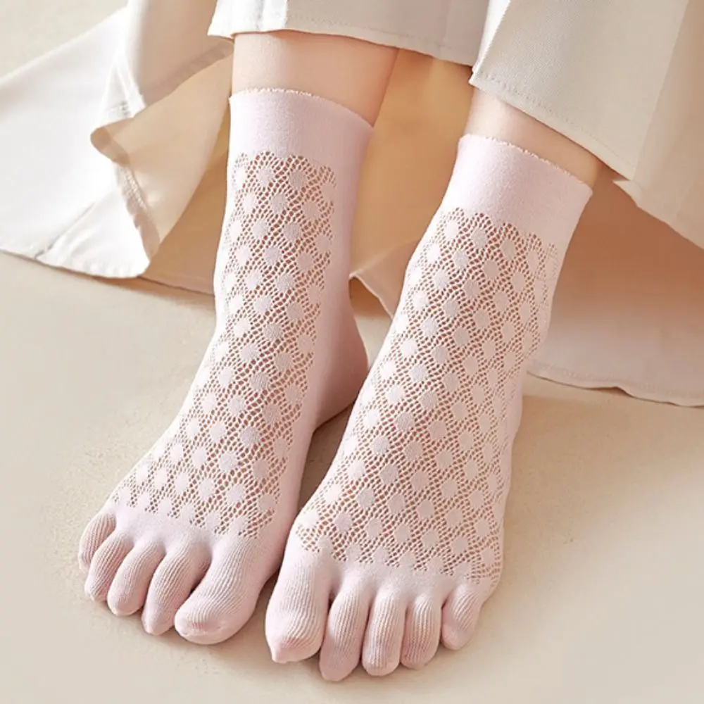 

Comfortable Elastic Velvet Mesh Cotton Solid Color Thin Socks Five Finger Socks Breathable Women Hosiery