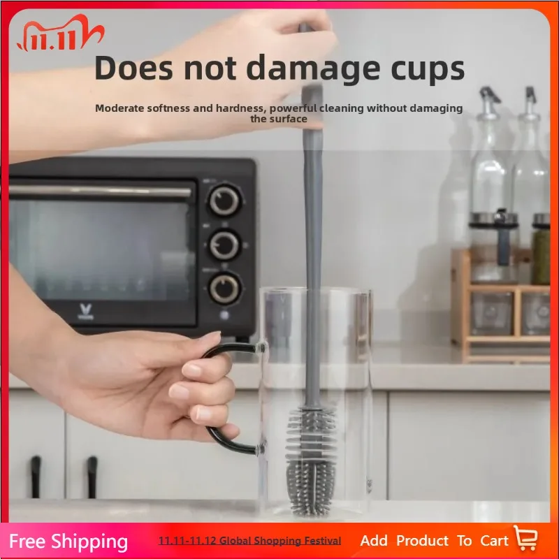 

Long handled silicone cup brush, food grade universal blanket washing bottle, long handled brush for cup and glass cups, divine