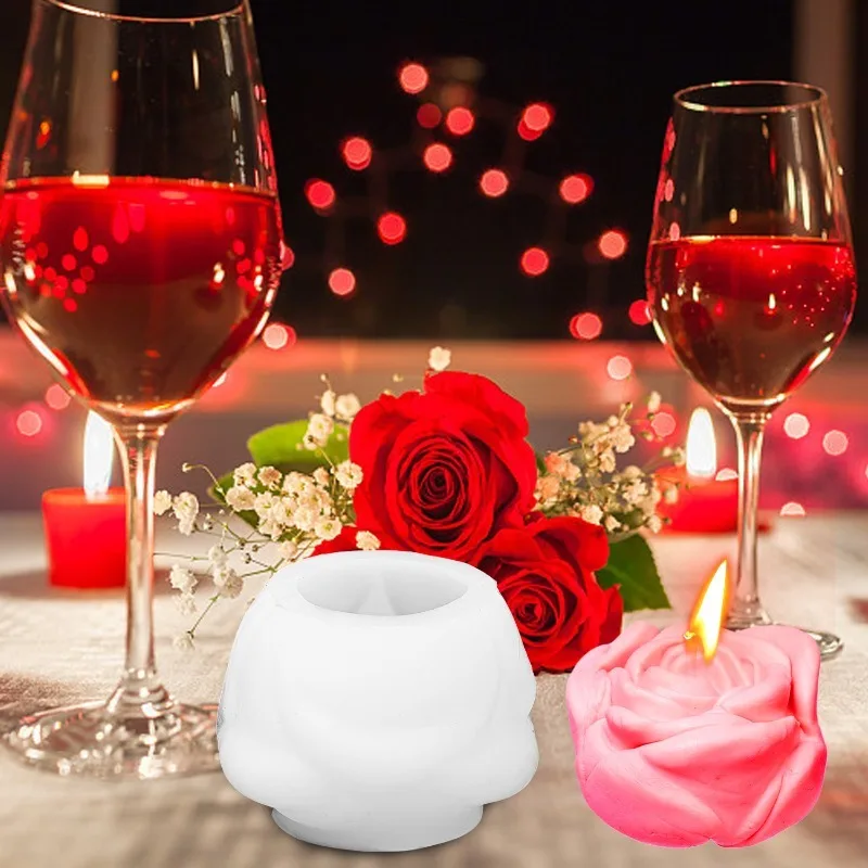 Valentine's Day Rose Shape Silicone Mold Rose Candle Mold Fondant Cake Chocolate Baking Tools DIY Handmade Soap Jelly Ice Mould