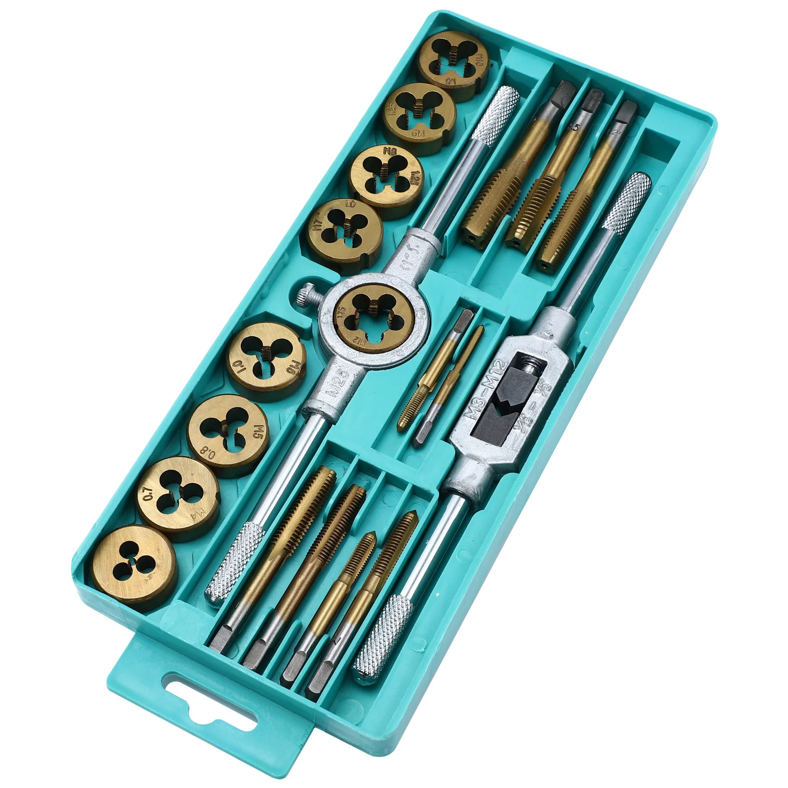 1Set Maschio Mettrico Die Set Strumento di Filettatura In Acciaio Funzionamento di Toccando A Mano Filettatura Bit Maniglia Scatola di Immagazzinaggio Filettatura Portatile Die