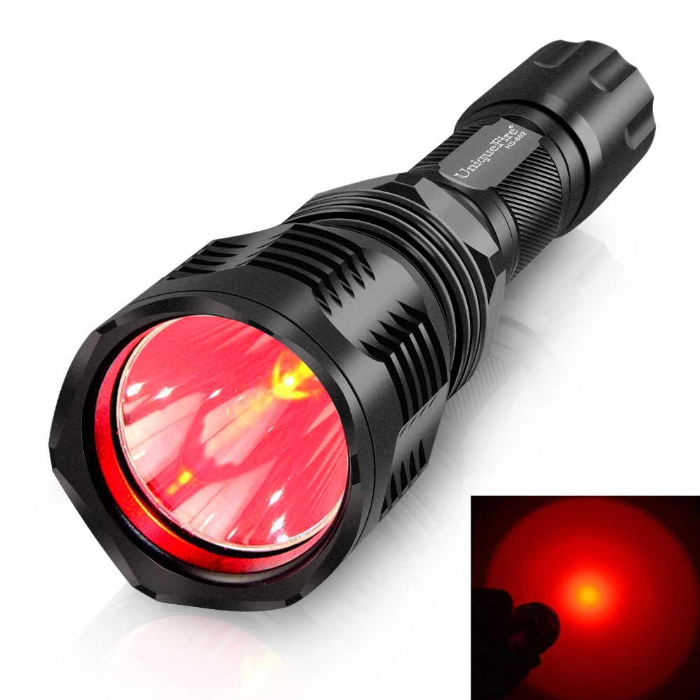 UniqueFire HS-802 LED Tactical Flashlight Power Red Light LED 3 Mode Waterproof Torch 18650 Battery Coyote Hog Predator Hunting