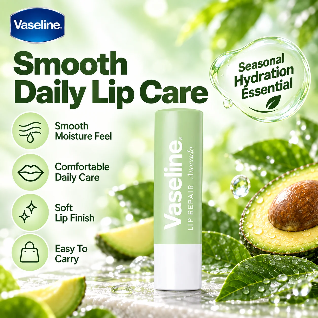 Vaseline Aloe Body Gel 200ml + Avocado Lip Balm 3.5g 2PCS Set Lightweight Soothing Hydrating Body & Lip Care Duo Gift Set