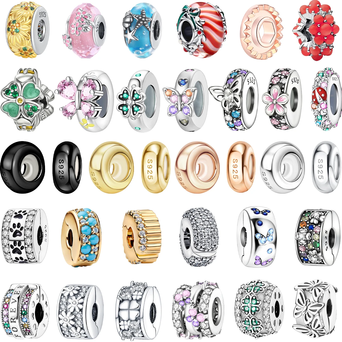 

Бусины-клипсы из стерлингового серебра 925 пробы с разноцветными силиконовыми вставками, простые круглые, модные, для оригинальных браслетов DIY, ювелирные украшения