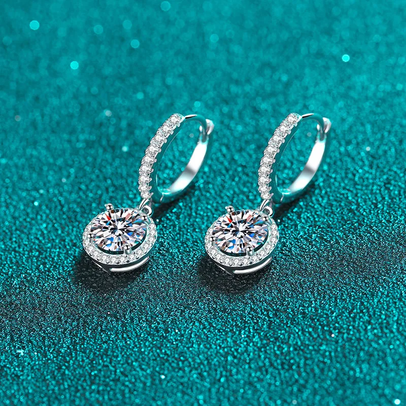 JECIRBurgos-Boucles d'oreilles pendantes en argent regardé 925 pour femmes, Boucles d'oreilles rondes Moissanite, Plaqué or PT950, Bijoux, Ventes d'usine, Vente en gros