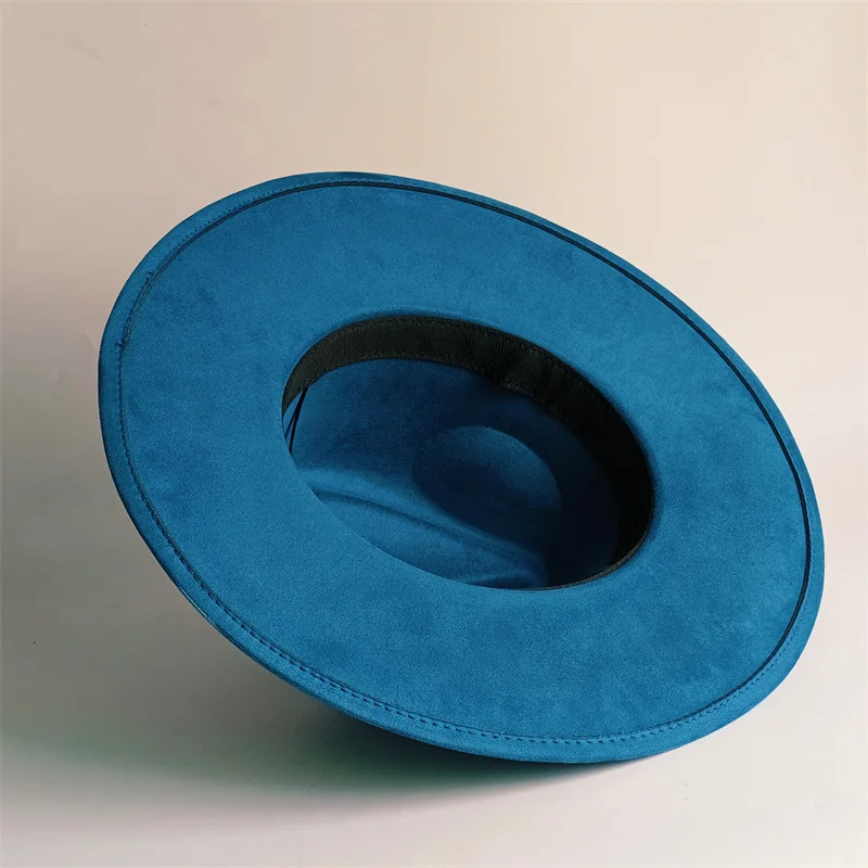 الأرجواني الريش الجلد المدبوغ أفضل قبعة 9.5 سنتيمتر واسعة حافة فيدورا قبعة الرجال النساء الخريف الشتاء ورأى الجاز القبعات الكلاسيكية الكنيسة فيدورا سمبريرو #5