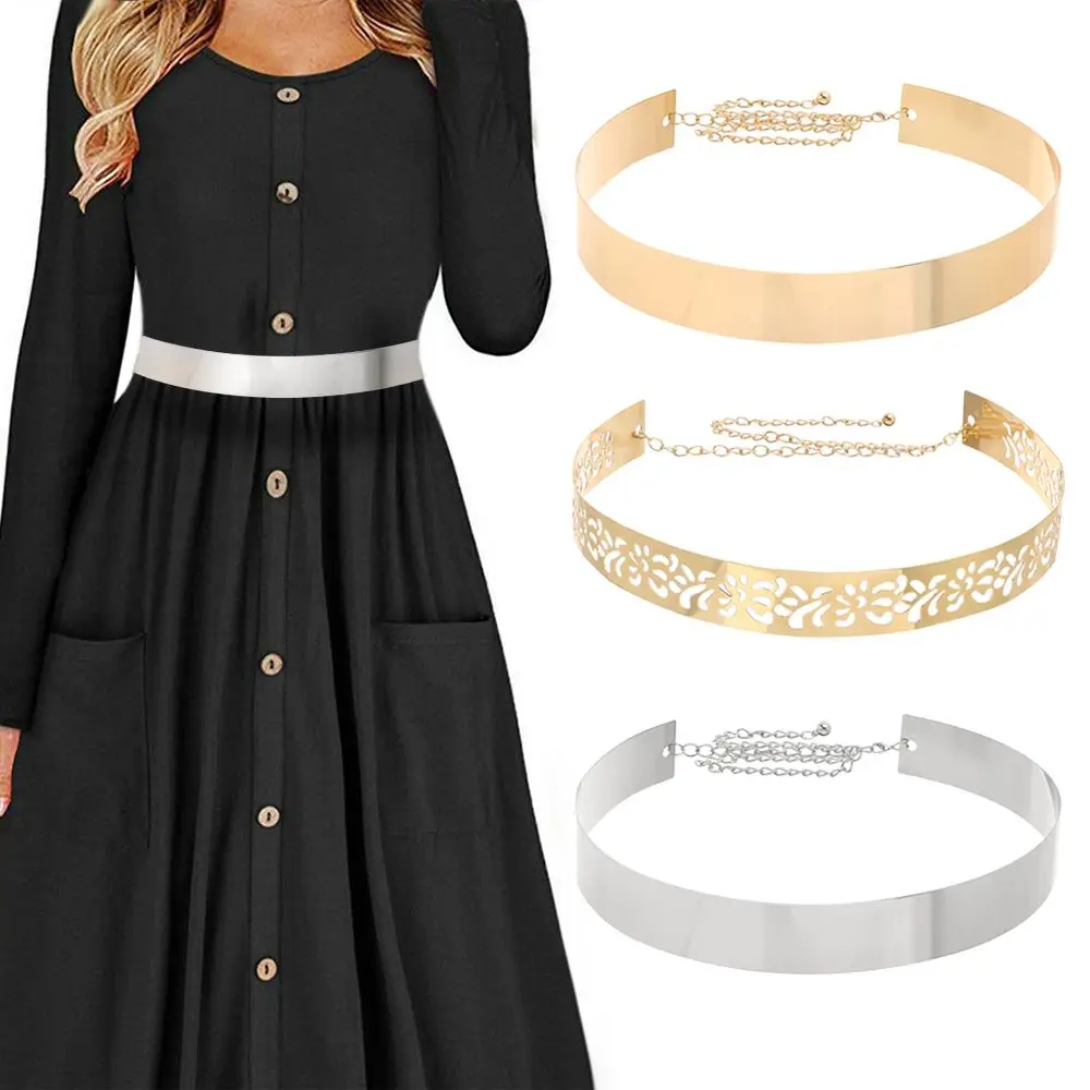 Gift Exaggerated Waist Ornament Women Sequined Metal Wide Belt Gold Silver Color Wide Waist Belt Mirror Waistband