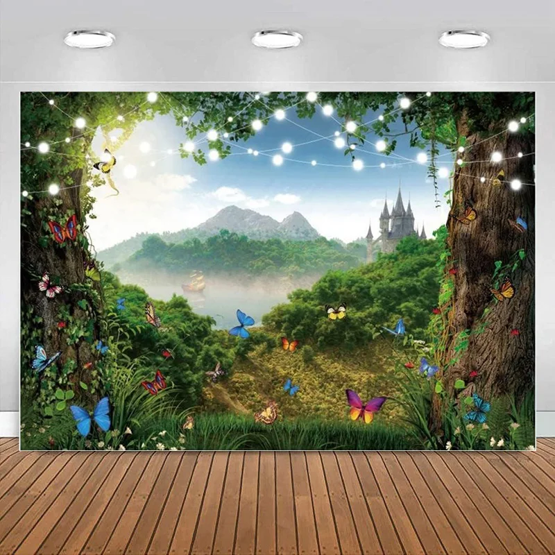 

Fantasy Forest Photography Backdrops Wonderland Butterfly Castle Background Kids Baby Birthday Party Wedding Decoration Banner