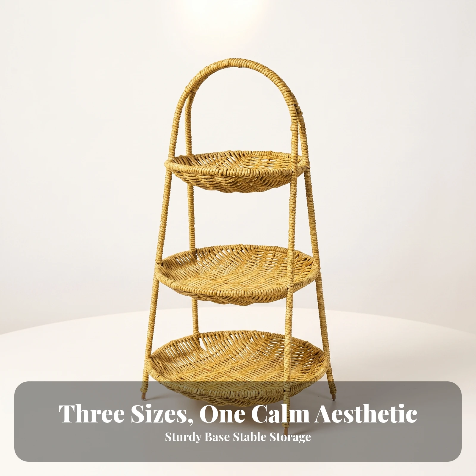 Basket with Handle Handwoven Wicker Fruit Tray Woven Snack Holder Multi-Purpose Wicker Basket Versatile for Kitchen Counter