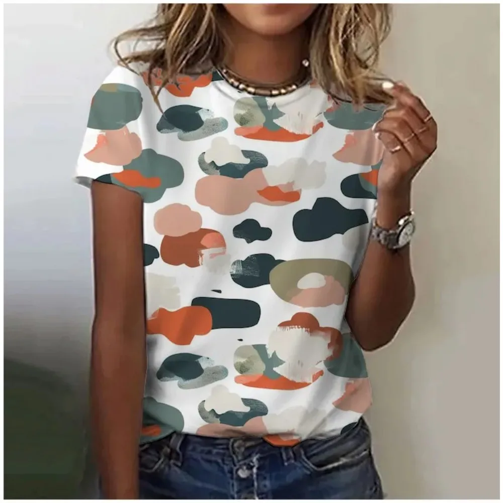 

Casual Sports Women's T-shirt Summer New Garden Neck Short Sleeve Art Pattern Loose Lightweight Fabric Casual Y2K Streetwear