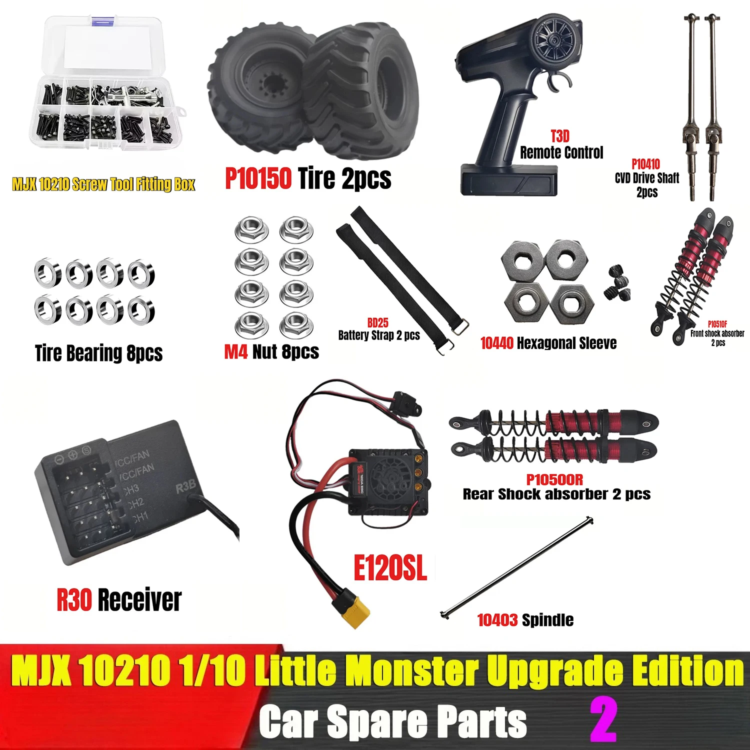 MJX 10210 1/10 Little Monster Upgrade Edition RC Remote Control Car Parts Tire Spindle ESC Receiver Shock Absorber CVD Parts 2