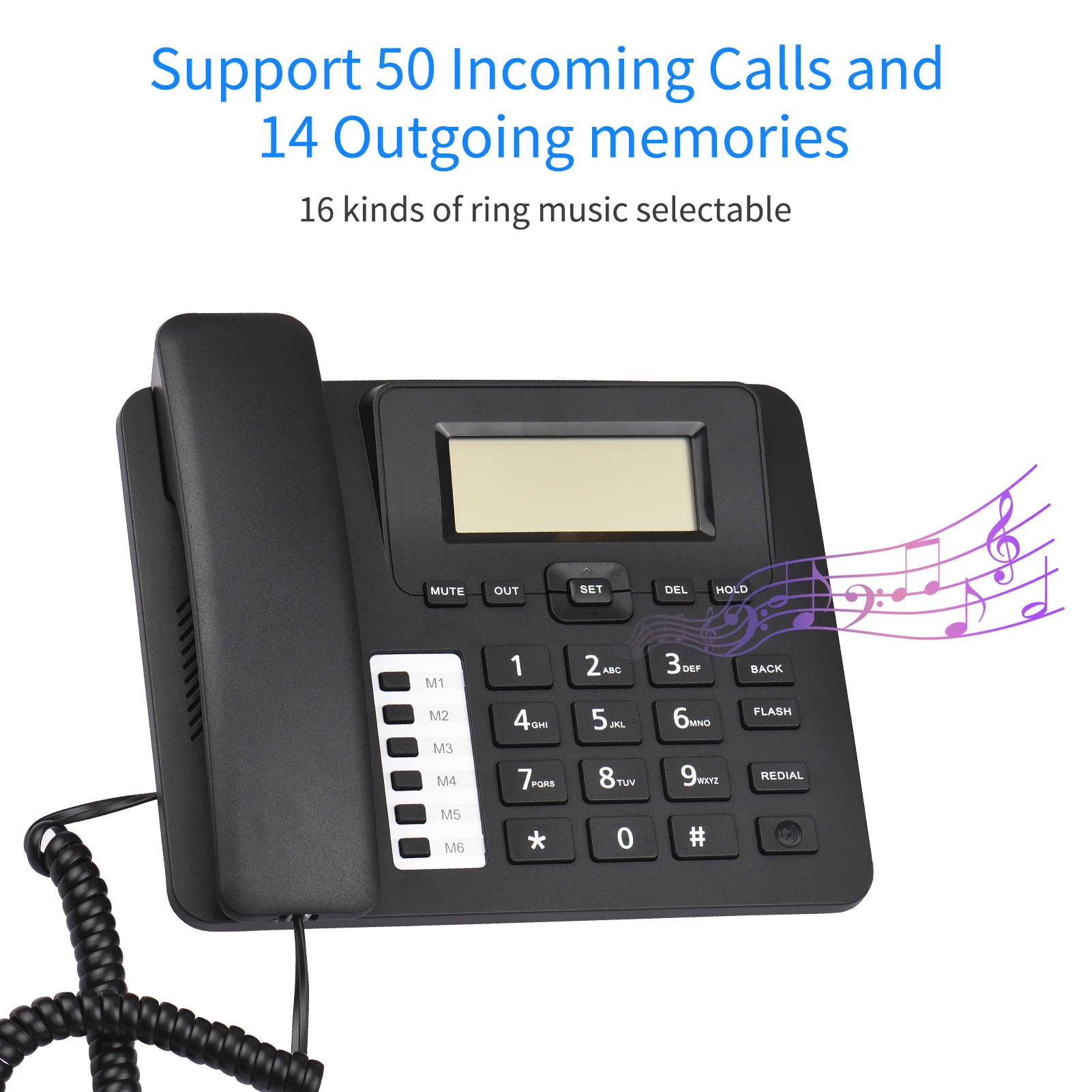 Black Corded Phone Desk Landline Phone Telephone DTMF/FSK Dual System Support Hands-Free/Redial/Flash/Speed Dial/Ring Volume