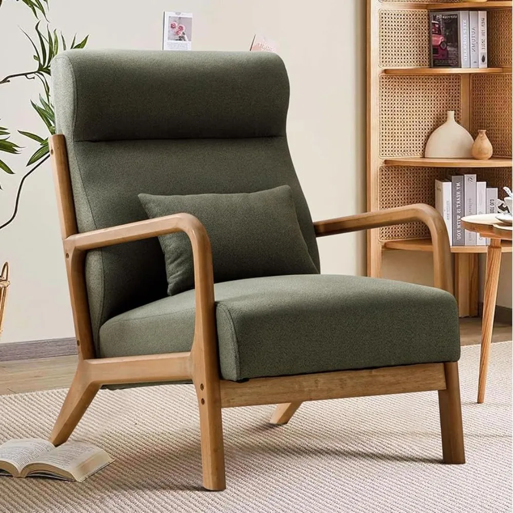 36‘h Modern Accent Chair with High Back, Upholstered Living Room Chairs with Waist Cushion, Wood Frame Reading Armchair,Sunroom