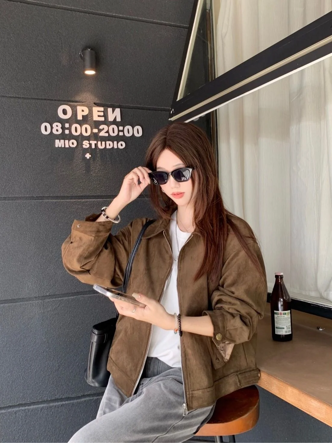 معطف نسائي من جلد الغزال الأمريكي من American Sle معطف خارجي للخريف والشتاء ملابس خارجية رائعة وسترة من الجلد