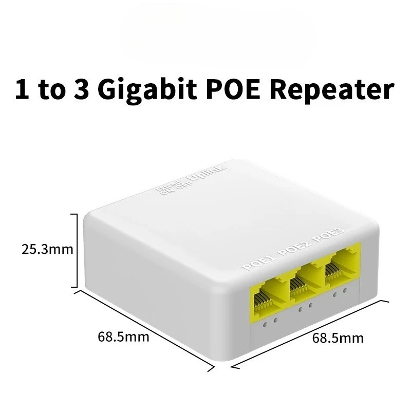 

3 Port Gigabit POE Extender 100/1000M POE Repeater IEEE802.3af/at Plug&Play 48V for PoE Switch NVR IP Camera AP