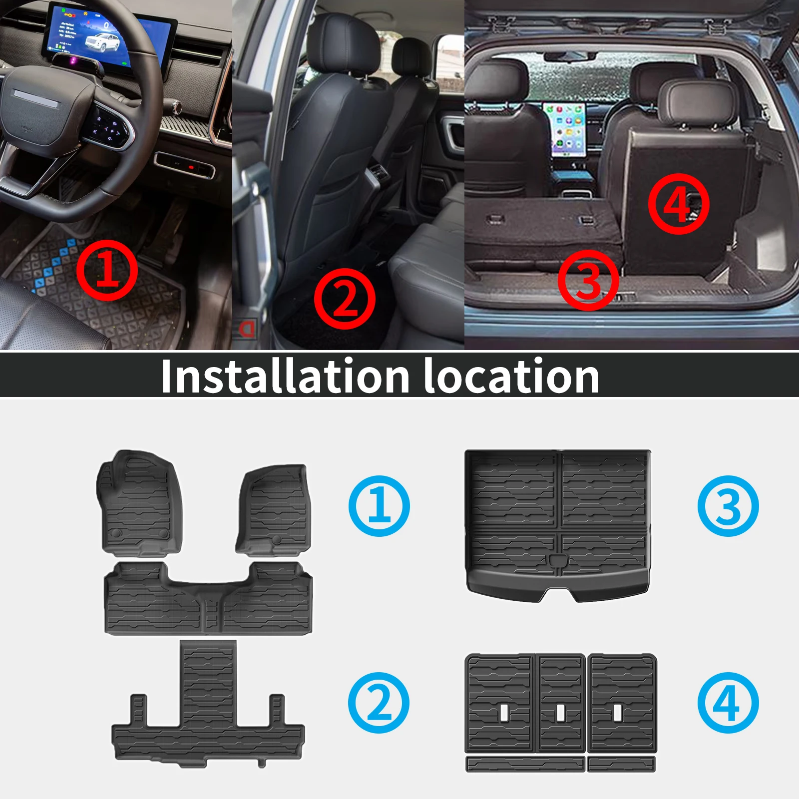for Chevrolet Tahoe / Suburban / GMC Yukon 7Seats 2021-2025 TPE Car Floor Mats Waterproof Non-Slip Easy Clean Accessories