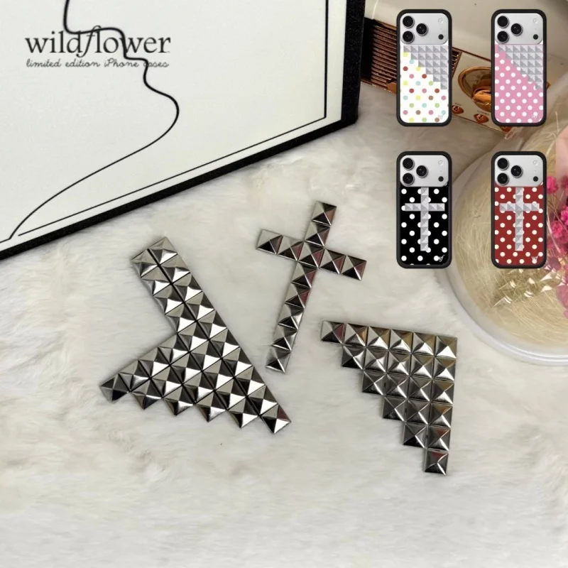 Wildflower 3D-Nieten Handyhülle für iPhone 16 15 14 Plus 13 12 17 Pro Max Air 17Pro Luxuriöse Modische Kreuznieten-Schutzhülle