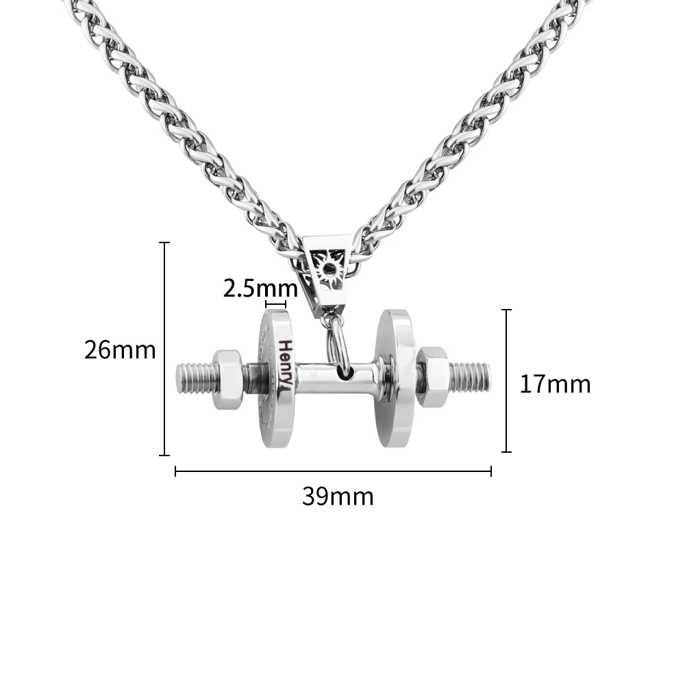 MaiLun Personalisierte Namen Hantel Halskette Hip Hop Halskette Edelstahl Hantel Halskette Schmuck Geschenk – Detail 7