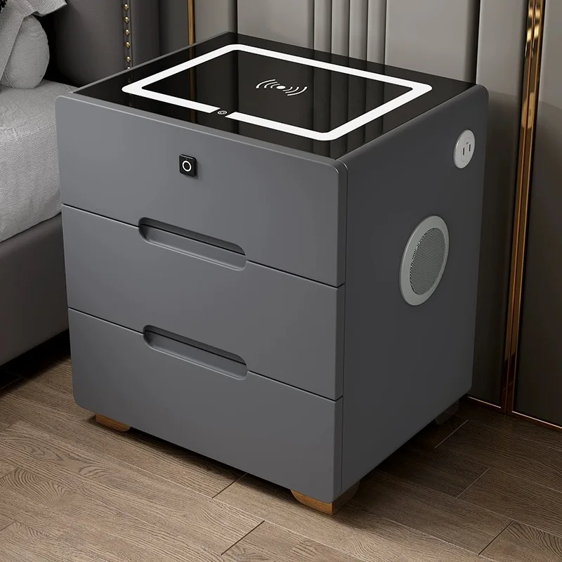 New bedside table Modern simple wireless charging Bluetooth audio fingerprint lock with light Multifunctional solid wood