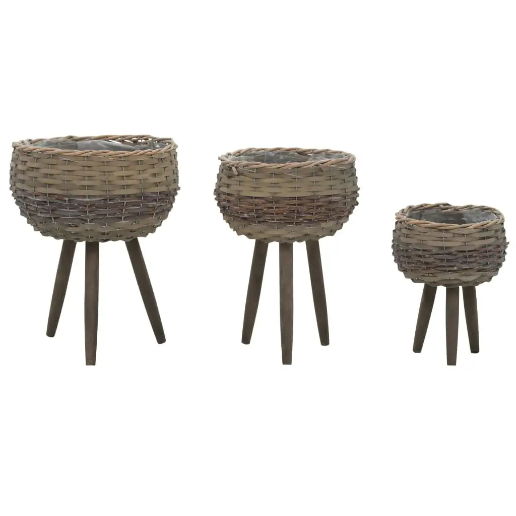 

Set of 3 Wicker Planters with PE Lining - Stylish Indoor/Outdoor Flower Pots