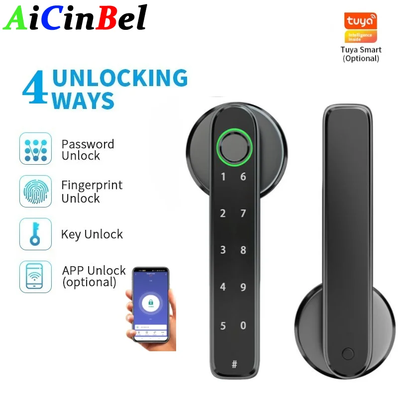 

Tuya Smart Door lock Fingerprint Password Lock Single Latch USB Charging Bluetooth Lock With Key For Indoor Wooden Door locker