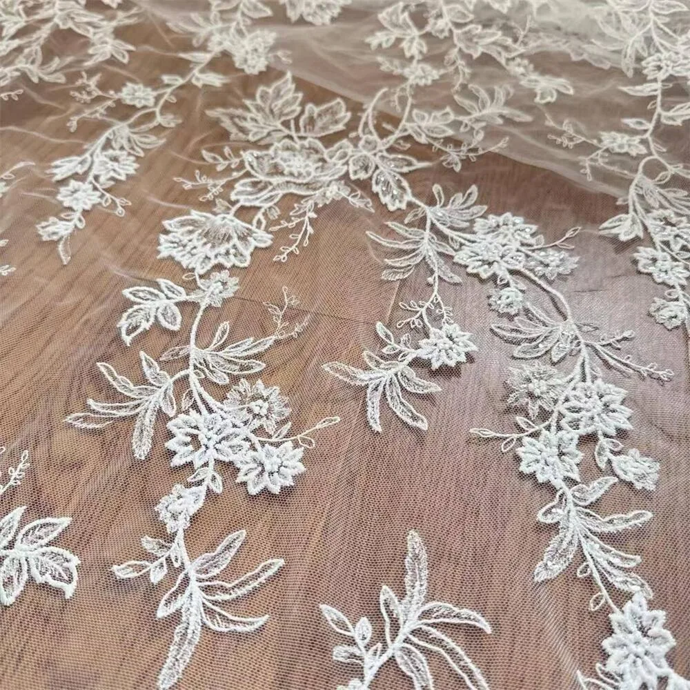 Weicher Blumen-Blatt-Spitzenstoff, Kleine Pailletten Modischer Geschenk-Sommerkleid-Stoff Neu – Detail 2