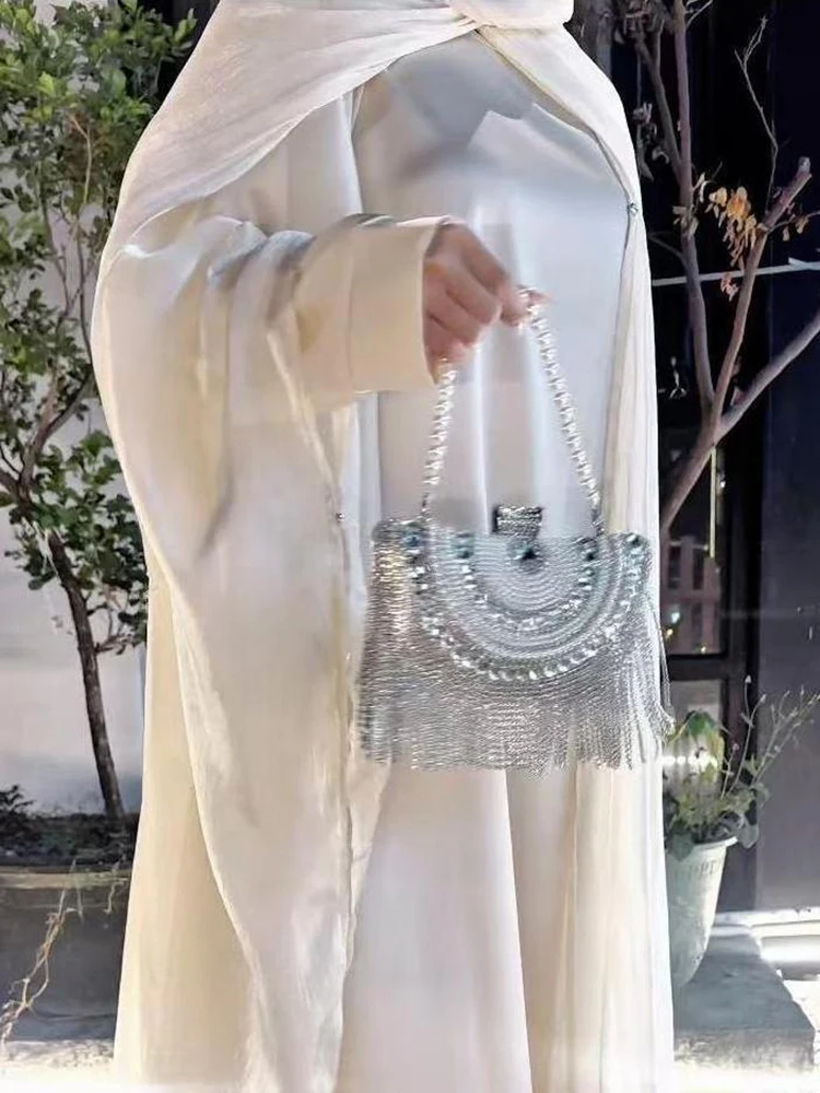 

Элегантный женский банкетный однотонный комплект, роскошное яркое платье с длинными рукавами, пальто, костюмы, новый мусульманский свободный плиссированный наряд для поездок на работу