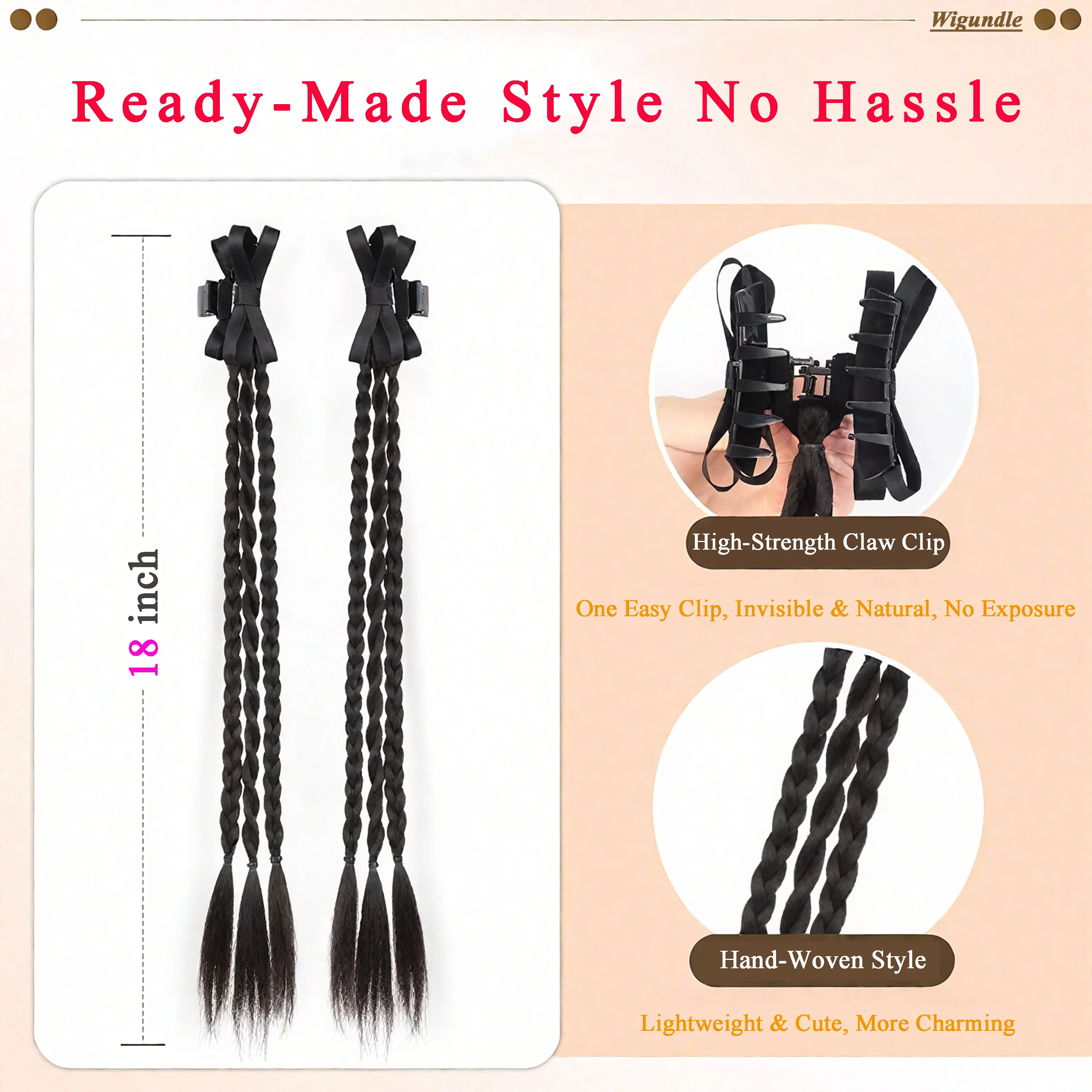 Wigundle Wig Braids For Women Hair Claw Hairpin Girls Ponytail Ballet Style Ribbon Hair Accessories Wig Braids Hair Headwear