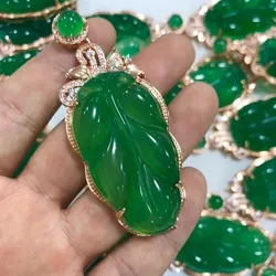 Imperial Chalcedony Gold Branch Jade Leaf High Ice Species Chalcedony Necklace Pendant Female