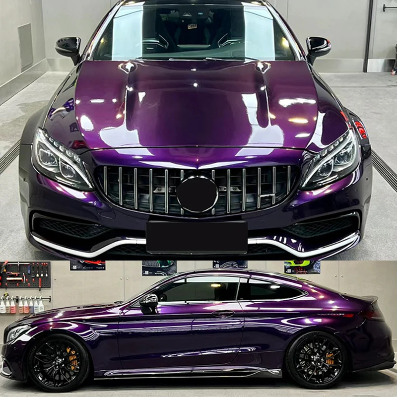 PET Ultra Glossy Midnight Purple Metallic Vinyl Wrap Film Roll Self Adhesive Decal Car Wrapping Foil with Air Release