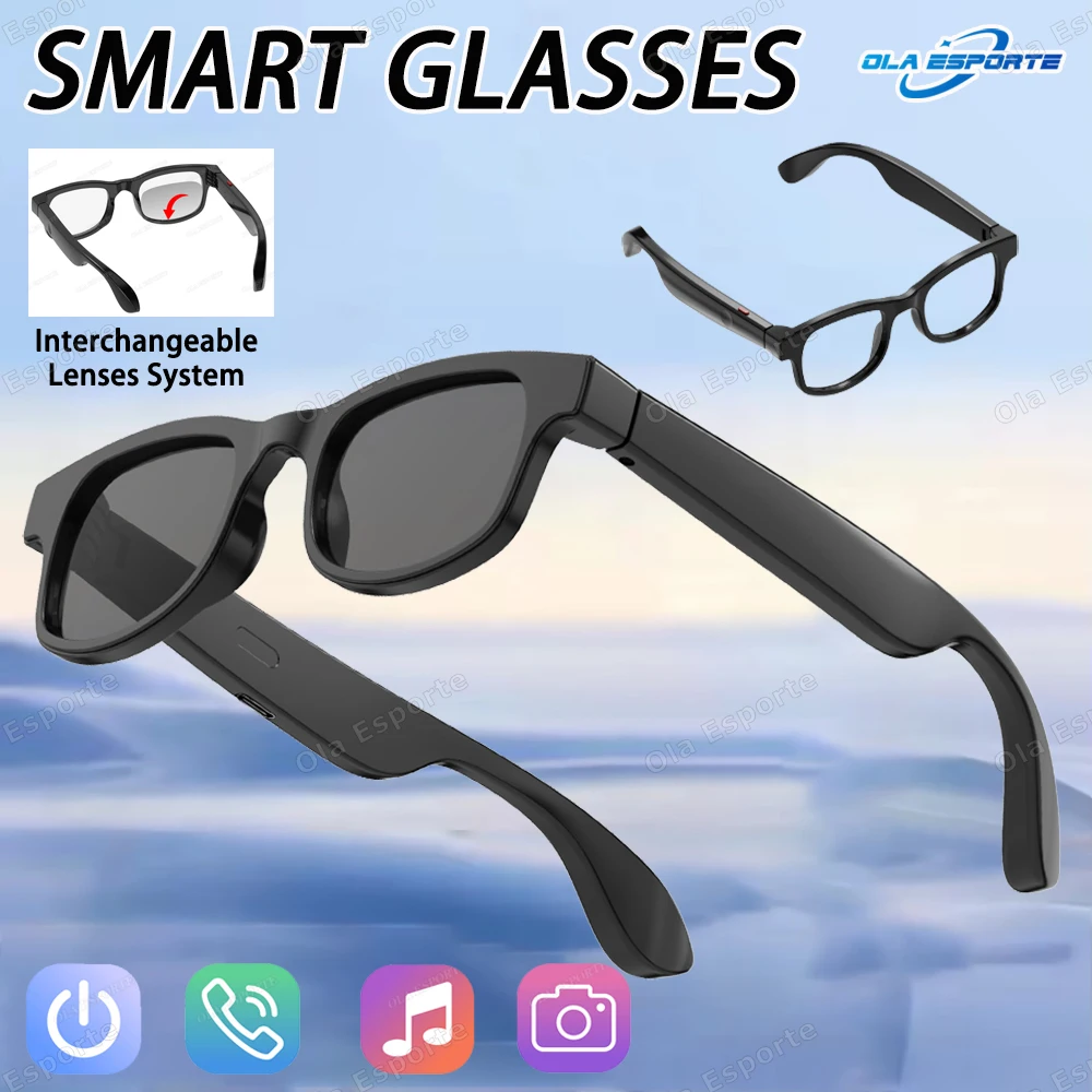 

Новые умные очки для мужчин, Bluetooth наушники для звонков, гарнитура, двойной динамик, сенсорное управление музыкой, сменные линзы, солнцезащитные очки для женщин