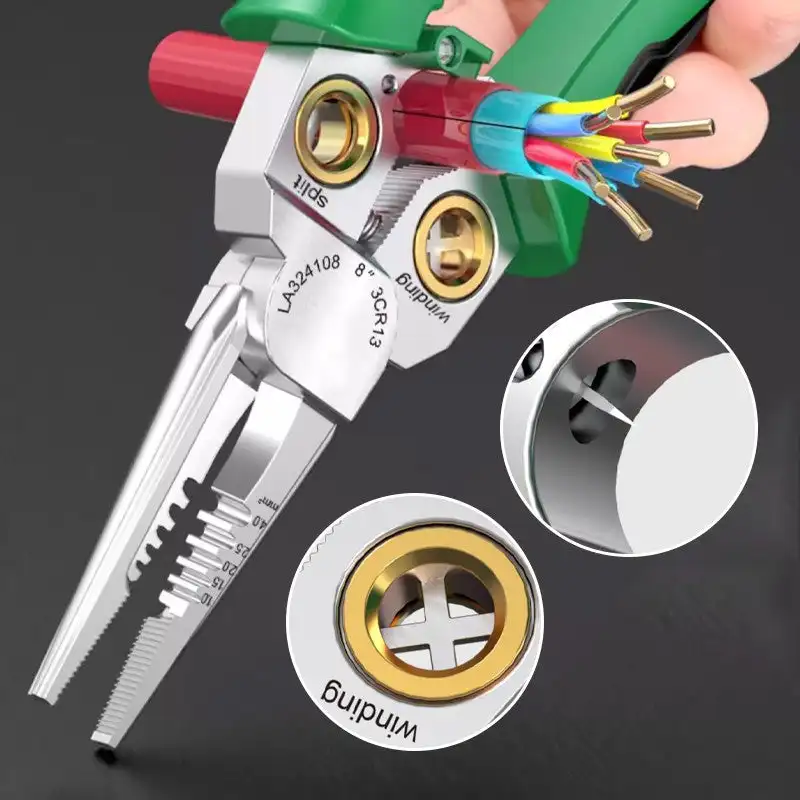 8-in-1 Stainless Steel Electrician Pliers Multi-function Wire Stripper Needle-nose Pliers with Electrical Measurement