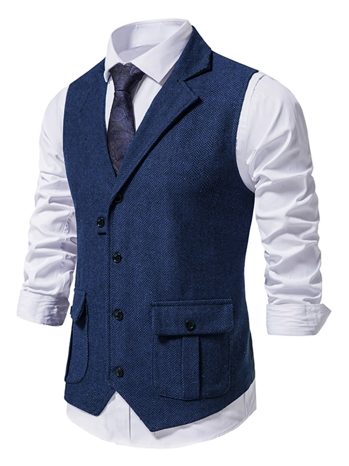 Elegant Men\'s Herringbone Waistcoat for Business Banquets and Weddings Stylish and Comfortable Men\'s Casual Vest