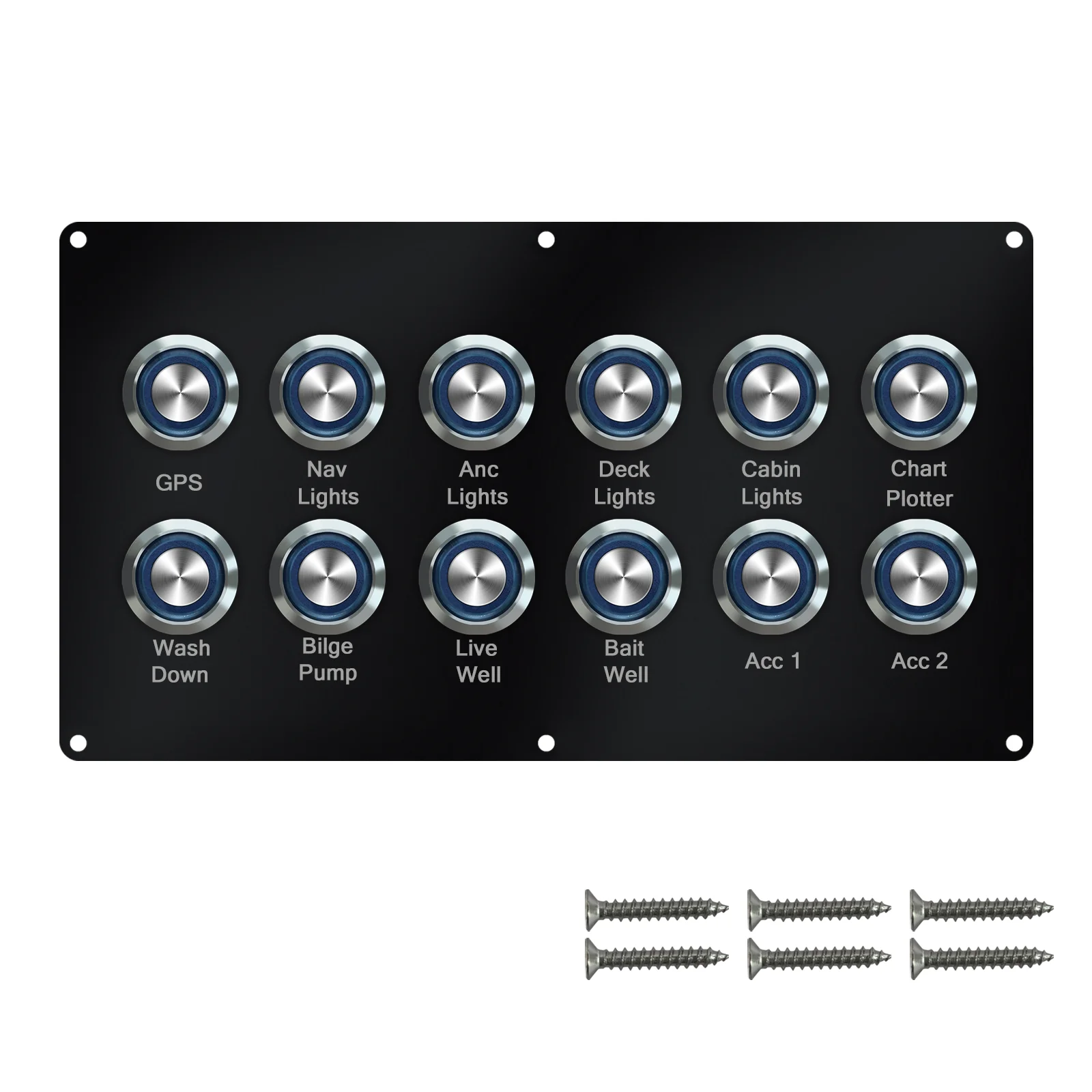 12-Gang LED Metal Push Button Switch Panel-12V/24V Waterproof Stainless Steel Switch for Boat UTV Racing Car GPS Navigation