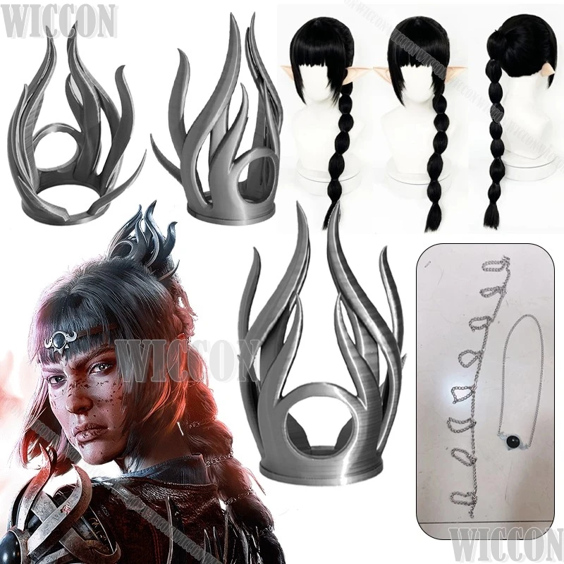 Anime Shadowheart 3D Printed Hairpin Game Baldur's Jenevelle Hallowleaf Acolyte BG3 Gate 3 Cosplay Wig Head Chain props Women