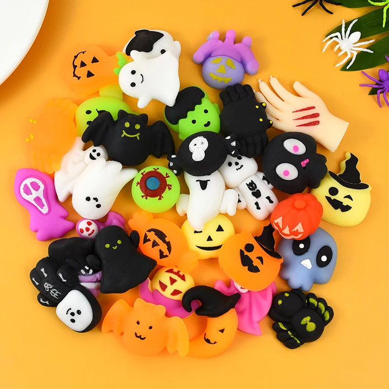 10Pcs Ghost Pumpking Spider Halloween Squeeze Toy 3D Cartoon Halloween Compression Fidget Toy Sensory Rebounce Pinch Ornament