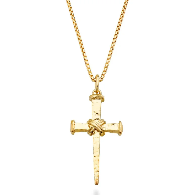 

925 Sterling Silver Nail Cross Pendant Necklace Rhodium/18K Gold Plated Rope Wrap Box Chain Hypoallergenic Daily Wear