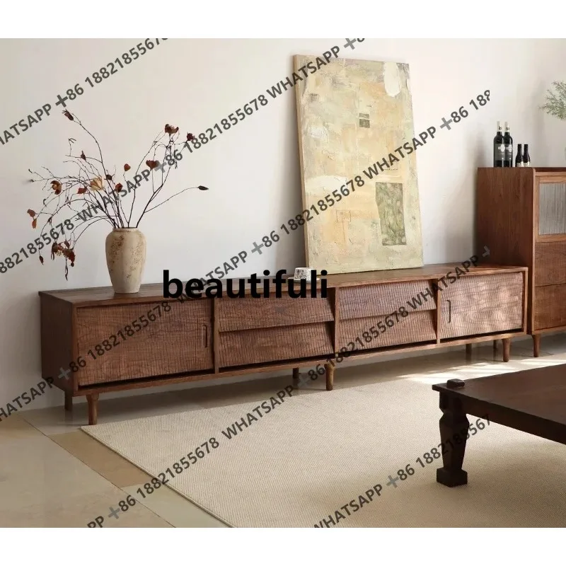 

H Vintage Style Solid Wood TV Cabinet Retro Living Room Wabi-Sabi Style TV Stand