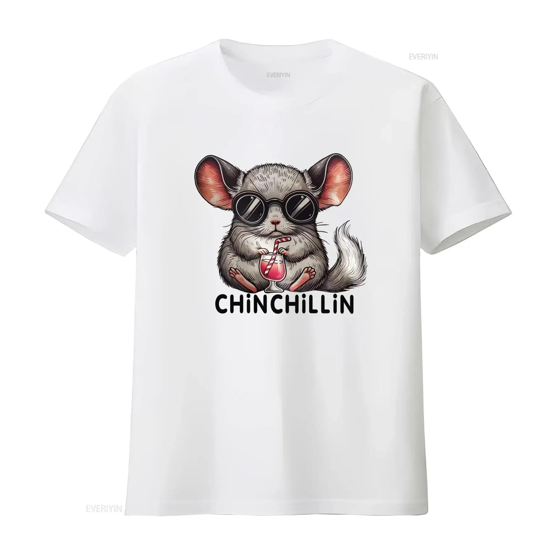 Chinchillin Chinchilla T Shirt Cute with Sunglasses Relaxing Drink Novelty Animal Lover Rodent Top long or short sleeves